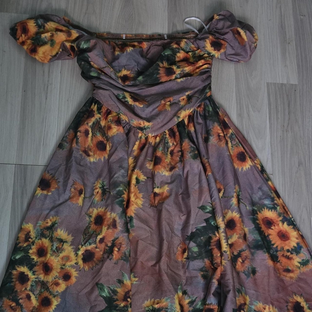 SHEIN Floral Maxi Dress - Brown and Yellow